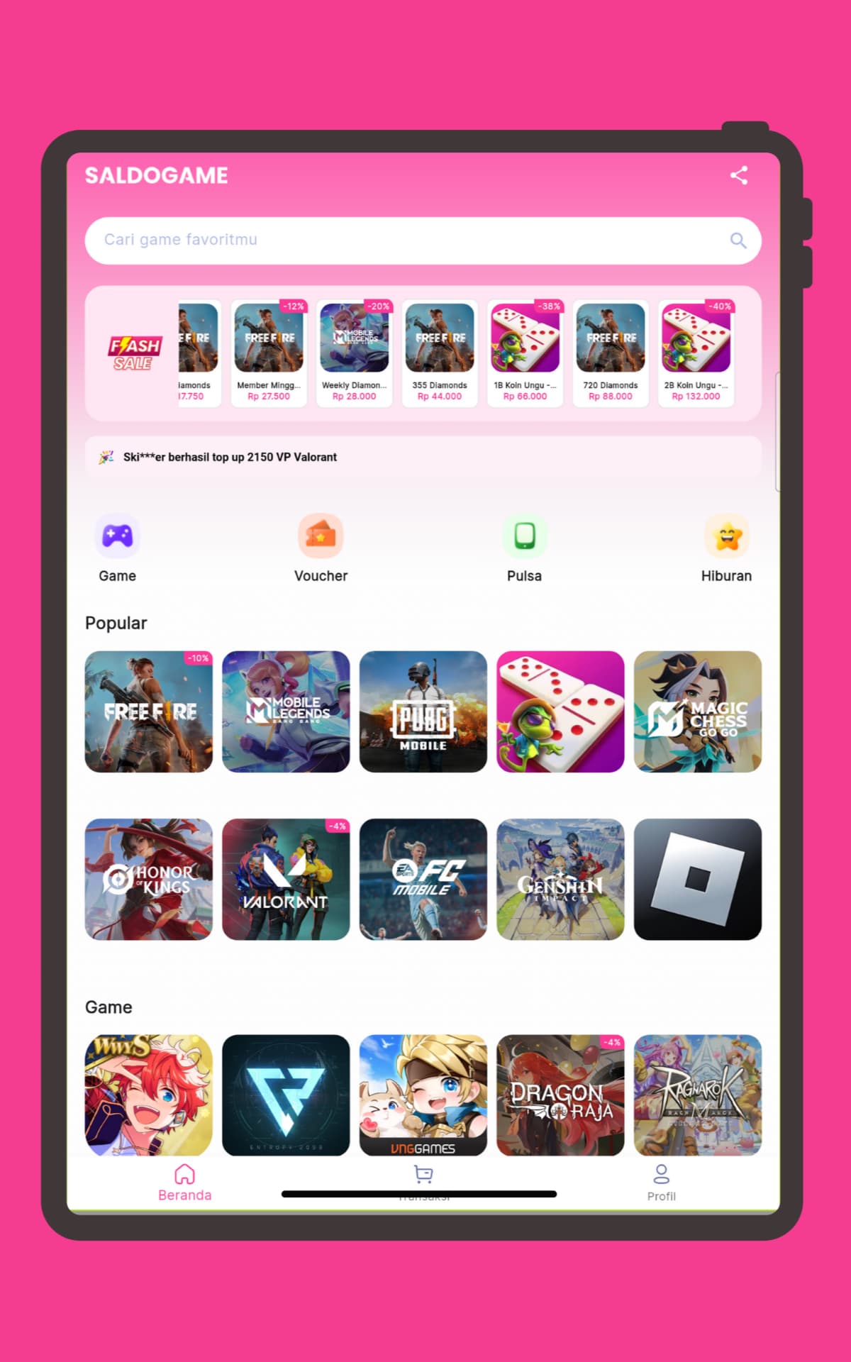 Saldogame tablet view